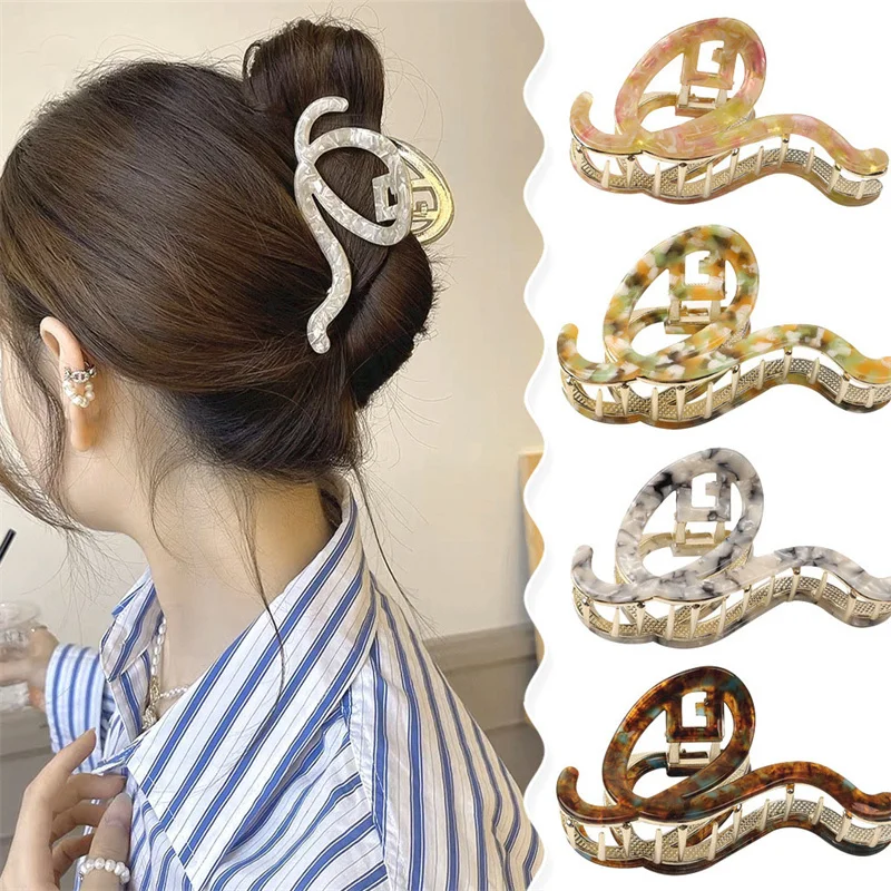 Fashion Acetate Hair Claws Clamps for Women Metal Geometric Hair Clips Korean Light Luxury Crab Hairpins Ponytail Shark Clip