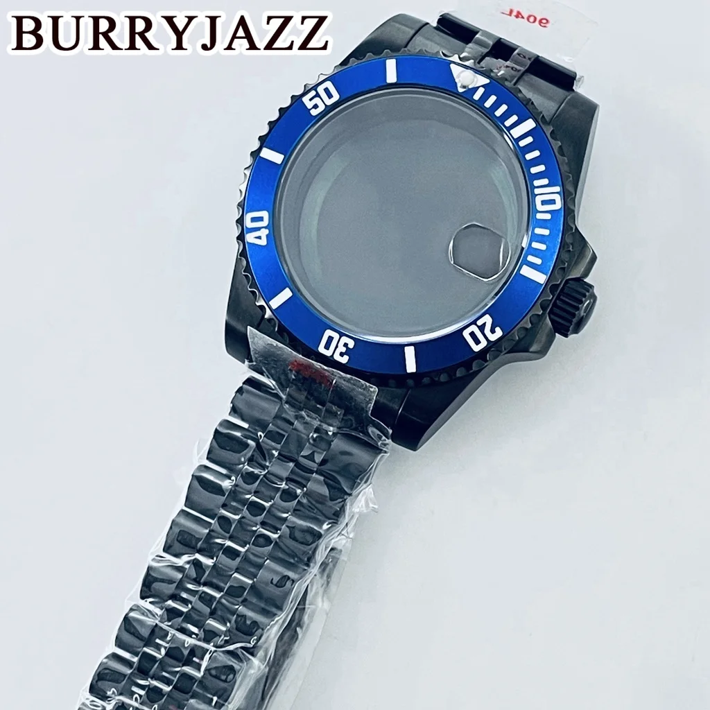 BURRYJAZZ 40mm SUB GMT Caso NH35 NH36 NH34 NH38 NH70 NH72 ETA2824 PT5000 Relógio Caixa De Vidro De Safira Moldura De Alumínio