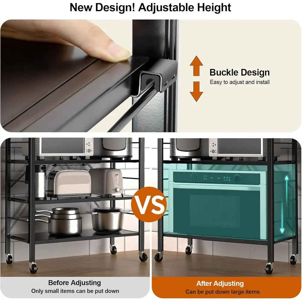 Opvouwbare metalen opbergplanken met 5 niveaus en wielen, verstelbare rekken voor voorraadkast, keuken, garage