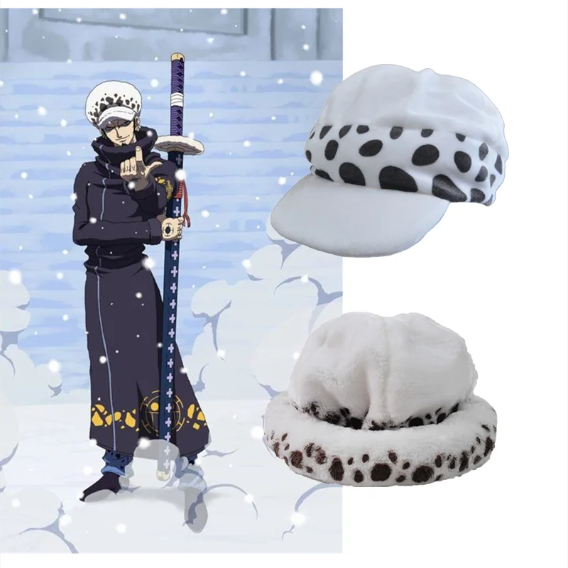 Anime Trafalgar Law Hat Cosplay Costumes Unisex White Spot Plush Cap Accessories Eternal Memory Gift Prop