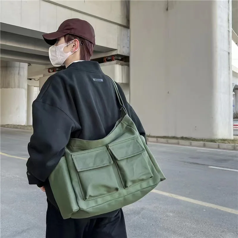 Large Capacity Messenger Bag Men's Workwear Casual Canvas Shoulder Bag Female Simple Student Class Commuting Computer Bag