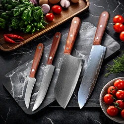 Damascus Steel Chef Knfie Kitchen Meat Cleaver Slicing Boning Paring Barbecue Steak Sushi Cutting Knife Cooking Utility Knife