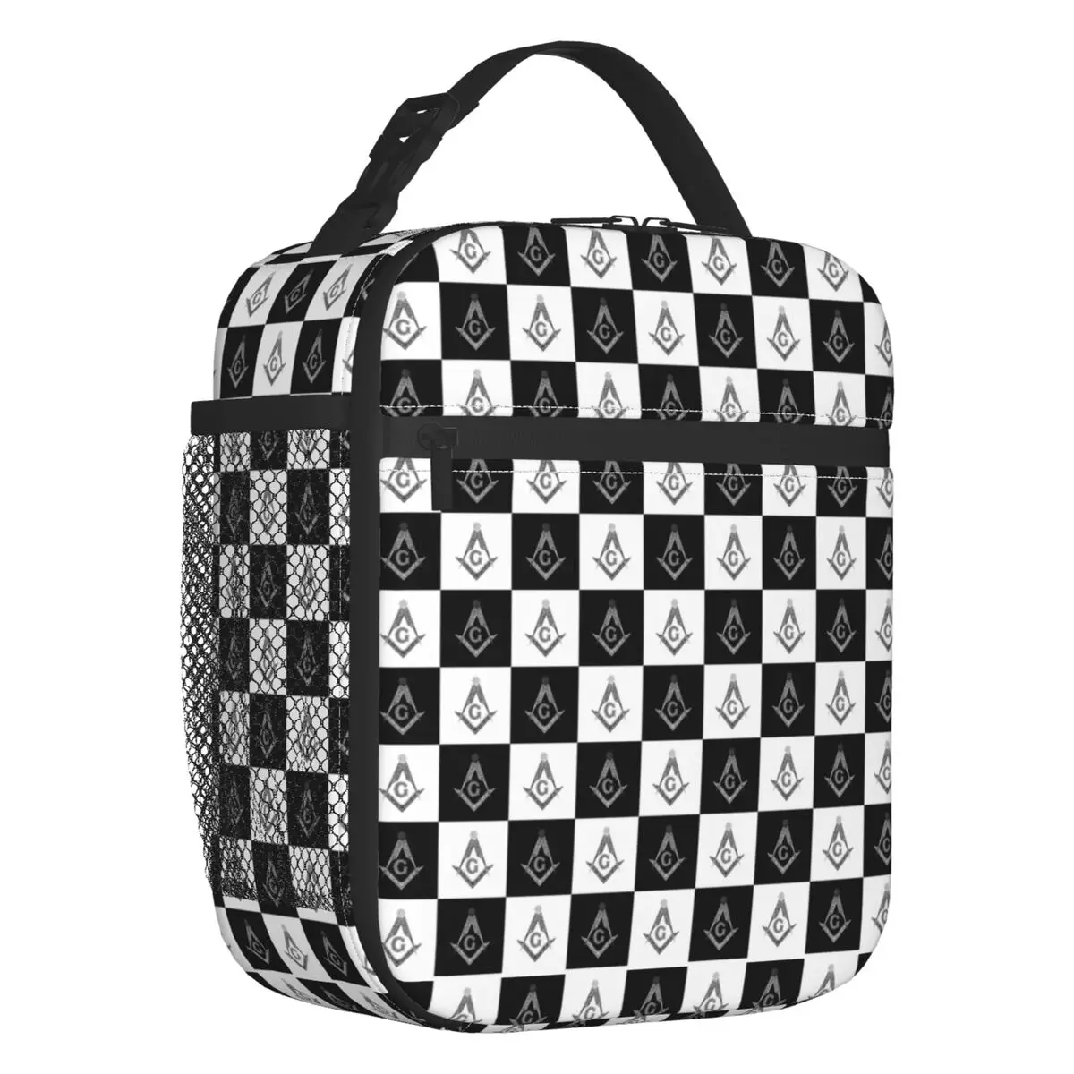 

Freemason Checkered Pattern Insulated Lunch Bag for Women Resuable Mason Masonic Cooler Thermal Lunch Tote Beach Camping Travel