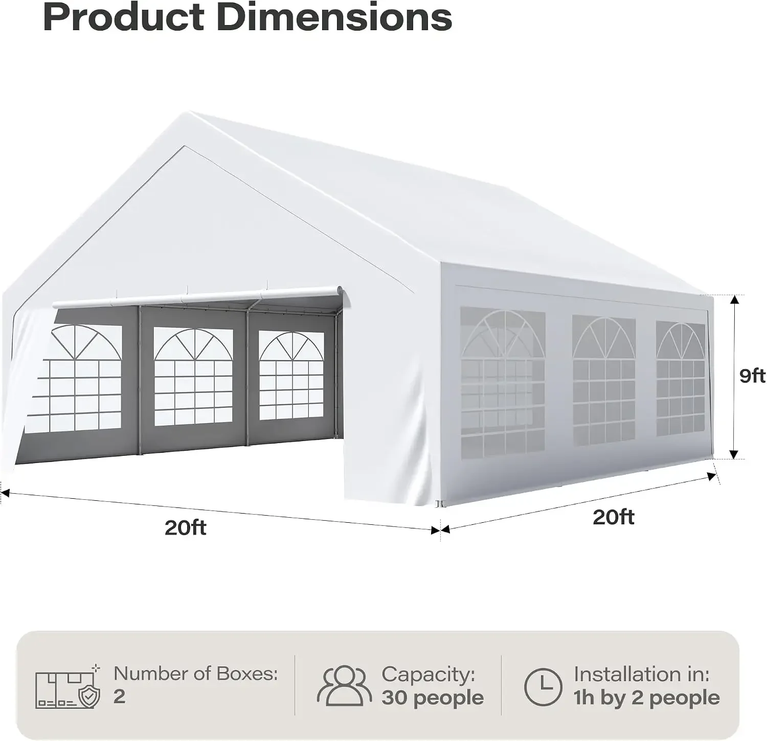 20x20 Party Tent, Heavy Duty White Wedding Canopy with Removable Sidewalls & Steel Frame, Event Shelter Tent for Parties, BBQ, B