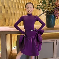 Vennystyle Latin Dance professional competition ballroom dance dress long sleeve high neck regulation dress for girls