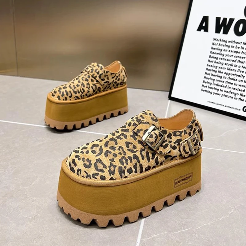 Leopard Platform Women Loafers Shoes New Brand Sneakers 2025 Trend Fashion Walking Sport Shoes Autumn Suede Casual Zapatos Mujer