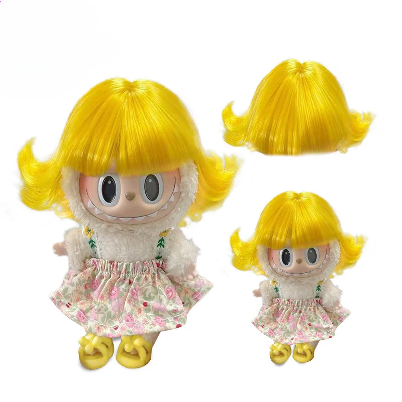 For 17cm Labubu Doll Yellow Short Wavy Wig Set Playful Curly Bob Hairstyle Various Styles Ropa Labubu Accessory