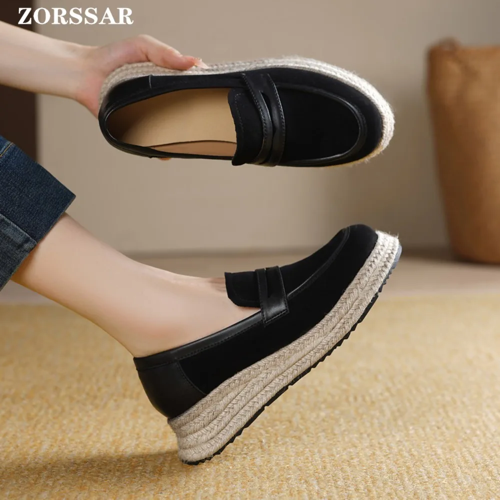 

2026 Spring New High Quality Women Shoes Light Comfort Flats Platform Shoes Suede Leather Casual Mother Shoe Wedge Women Loafers