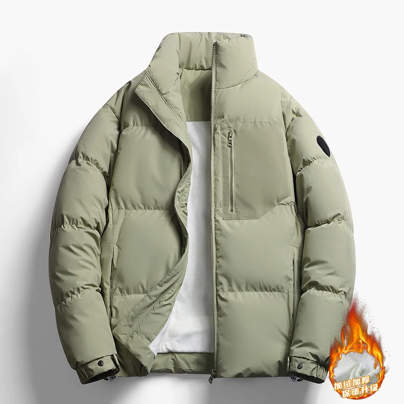 

Winter New High-quality Thick Parkas Men's Solid Color Stand Up Collar Thick Warm Bread Jacket Male Puffer Jacket Zipper Pocket