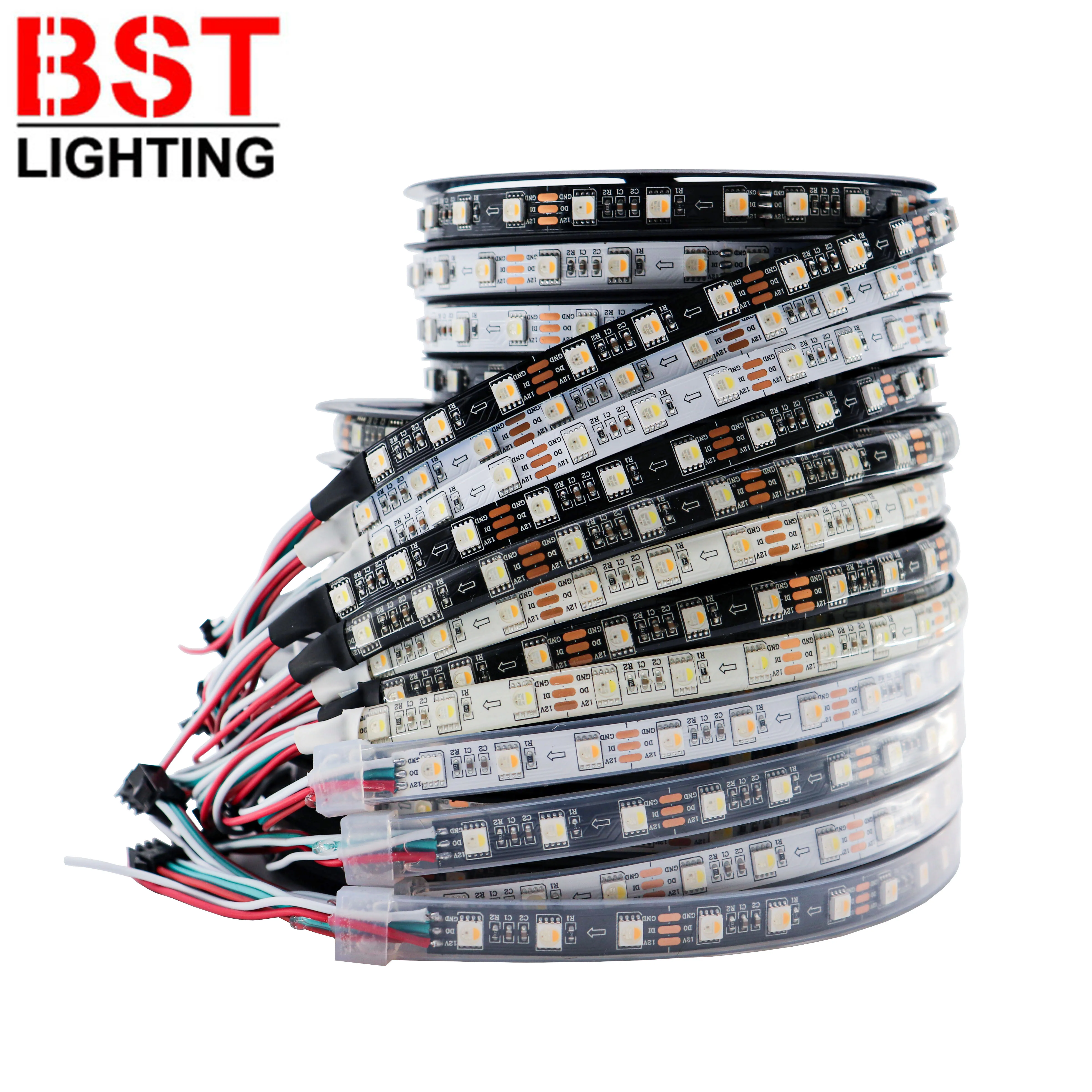 SK6812(WS2812B) RGBW RGBWW 5050SMD 4 IN 1 Led Strip One IC Drive 3Leds Smart Light 60Leds/m Black/White PCB IP30 65 67 DC12V