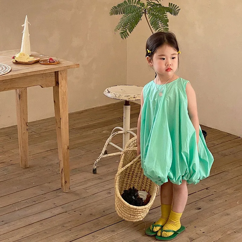 Baby Girls Dress Solid Color Summer Smooth Cool Children Clothes Sweet Style Kids Party Evening Dresses