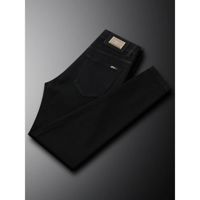 

Осенне-зимние черные джинсы, мужские деловые повседневные универсальные эластичные модные маленькие прямые брюки