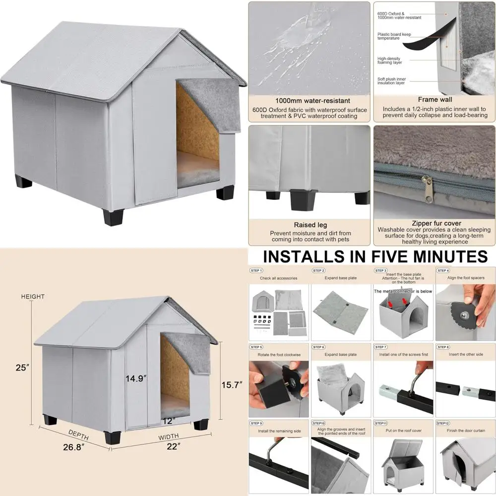 

Foldable Elevated Dog Cave Bed with Removable Cushion for Medium Dogs, Fits Up to 23.6