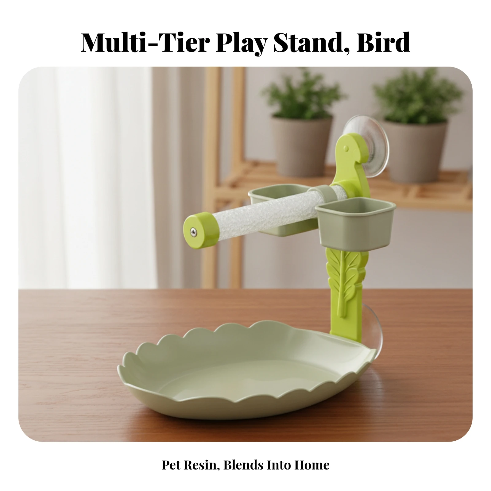 Window Bird Perch with Feeder Cups Compact Suction Cup Bird Perch for Parakeets, Indoor