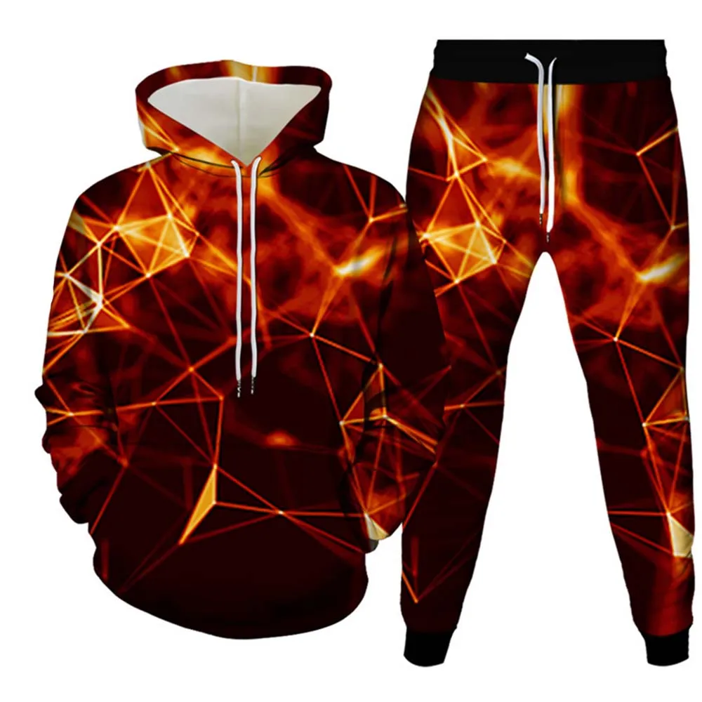 Men Hoodies Sets Colorful Vortex 3D Print Tracksuit Sets Fashion Hoodie Pants 2pcs Sets Casual Pullover Casual Man Clothing