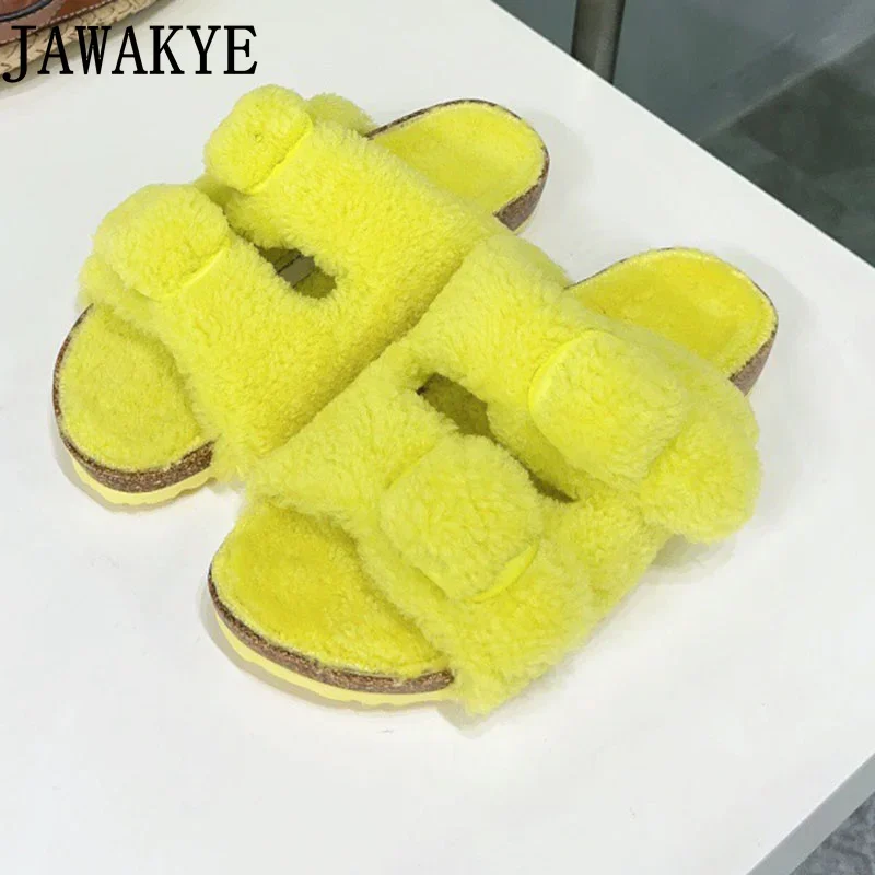 

2023 Autumn New Plush Slippers Leisure Indoor Slippers Women's Lamb Fur Shoes Furry Flip Flops Ladies Holiday Beach Shoes