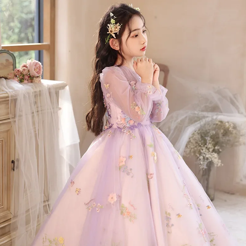 2023 Festive Dress for Girl Baby Evening Dresses Children Princess Appliques Ball Gown for Weddings Teens Christmas Costume