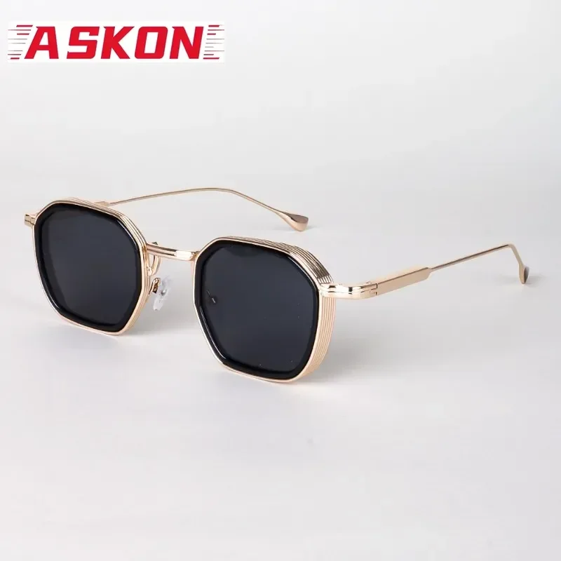 ASKON Retro New Fashion Square Polarized Sunglasses Man Cool Simple Metal Gray Trendy Glasses Men Woman UV400 Outdoor Eyeglasses