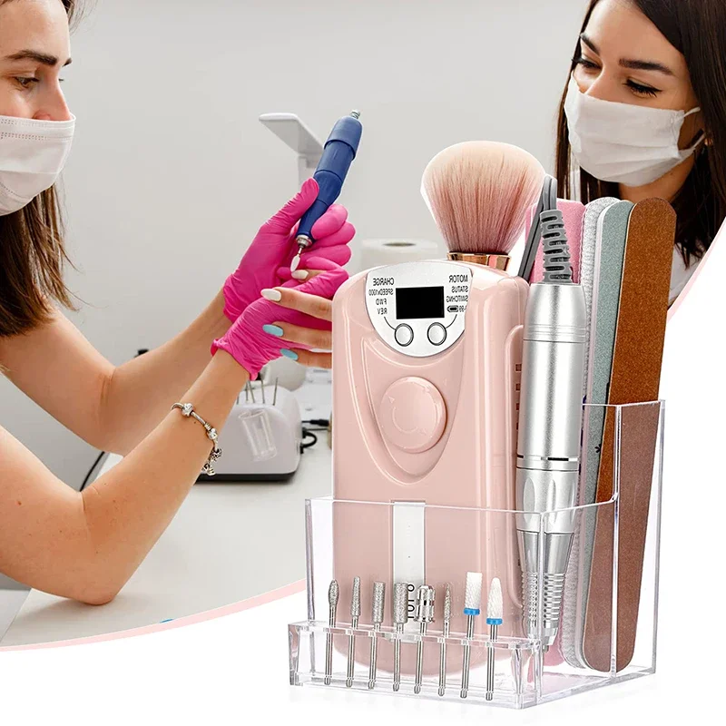 صندوق تخزين أظافر شفاف لمانيكير كهربائي ، رف مثقاب ، تخزين مثقاب الأظافر ، استخدام متعدد المشاهد ، أدوات مانيكير احترافية #3