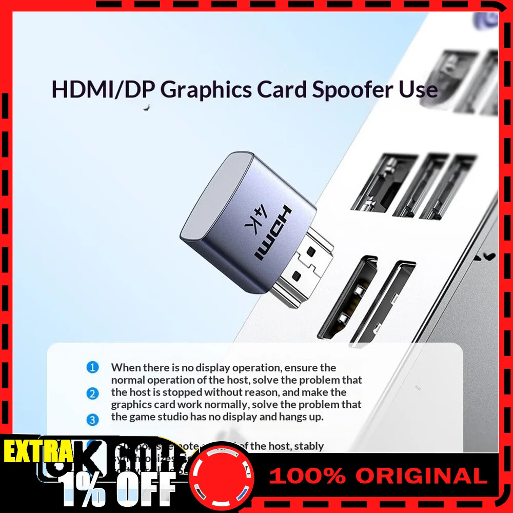 UGREEN CM775 55439 HDMI Dummy Plug 4K 60Hz Display Emulator Headless Adapter LED for Windows macOS Linux