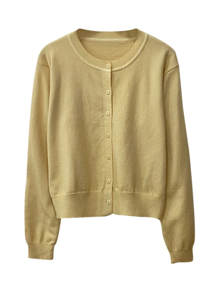 

Women's Long Sleeve Cardigan O Neck Button Down Knit Lady Spring Autumn Knitted Single-breasted Cardigan Sweaters