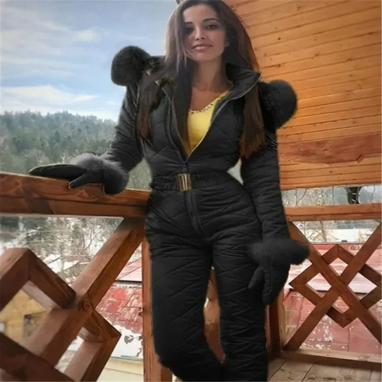 Macacão de esqui de inverno esportes feminino zíper snowboard terno grosso moda ao ar livre casual skisuit macacão feminino roupas de esqui