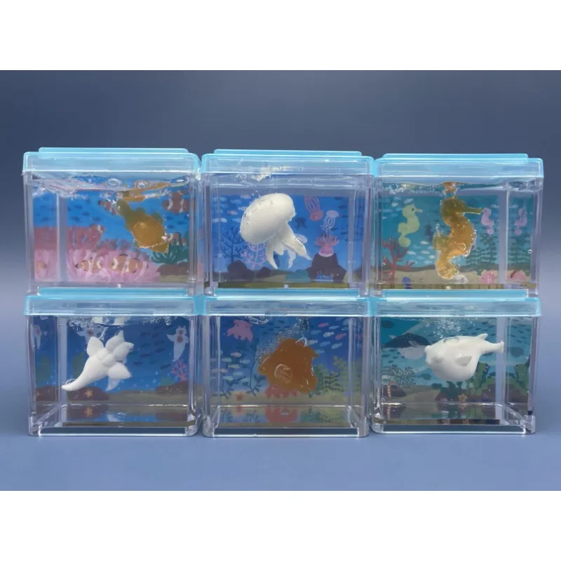 Original YELL Gashapon Aquarium Goldfish Bowl Qversion Mini Anime Figure Model Toys Gifts Marine Organism Collection Ornament