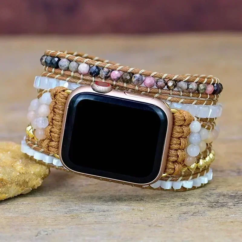 Bohemia Jewelry band For Apple Watch series 9 8 7 38 40 42 mm 44 Handmade Vintage Natural beads braided Bracelet iwatch 6 SE 5 4