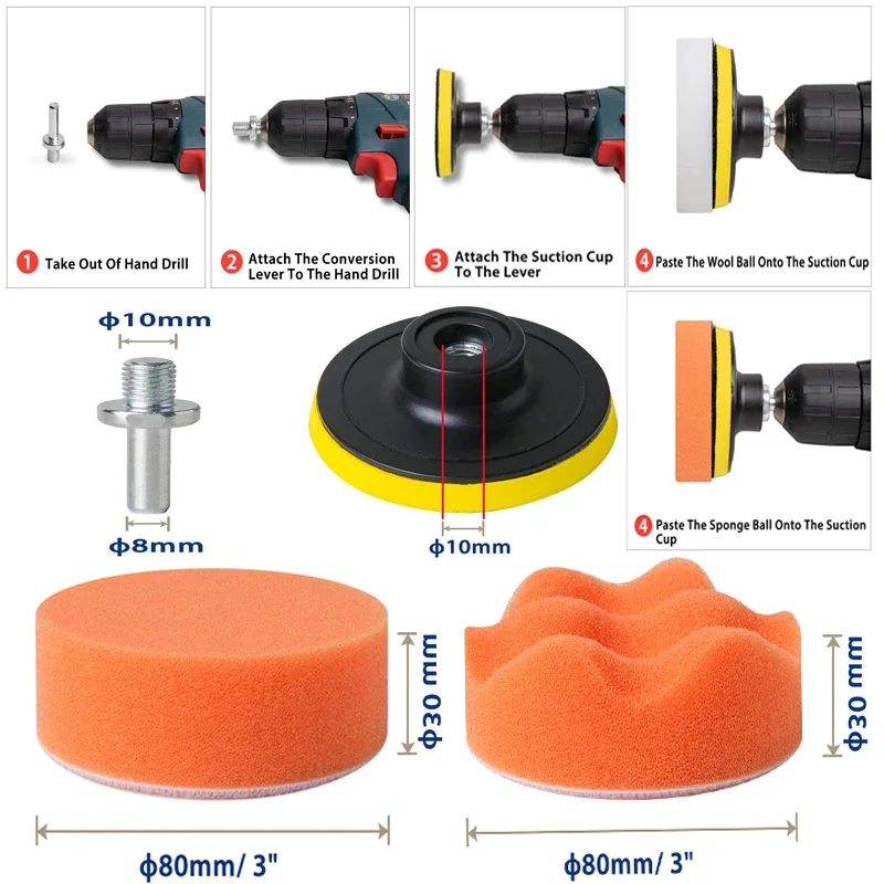 80/100/125/150/180mm Car Polishing Disc Self-Adhesive Buffing Waxing Sponge Wool Wheel Polishing Pad For Car Drill Adapter