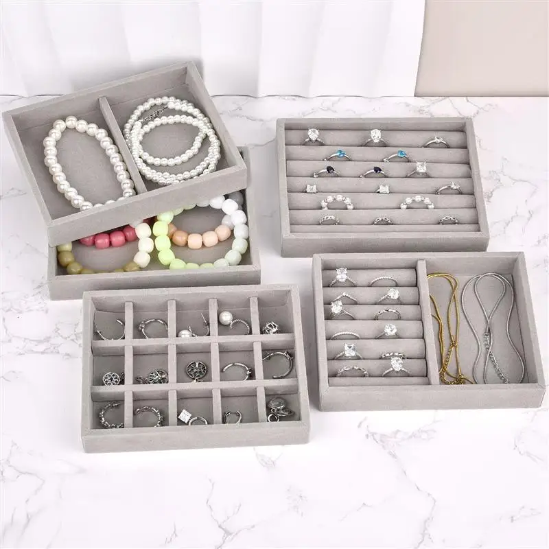 Hot New Portable Velvet Jewelry Ring Jewelry Display Organizer Box Tray Holder Earring Jewelry Storage Case Showcase Wholesale