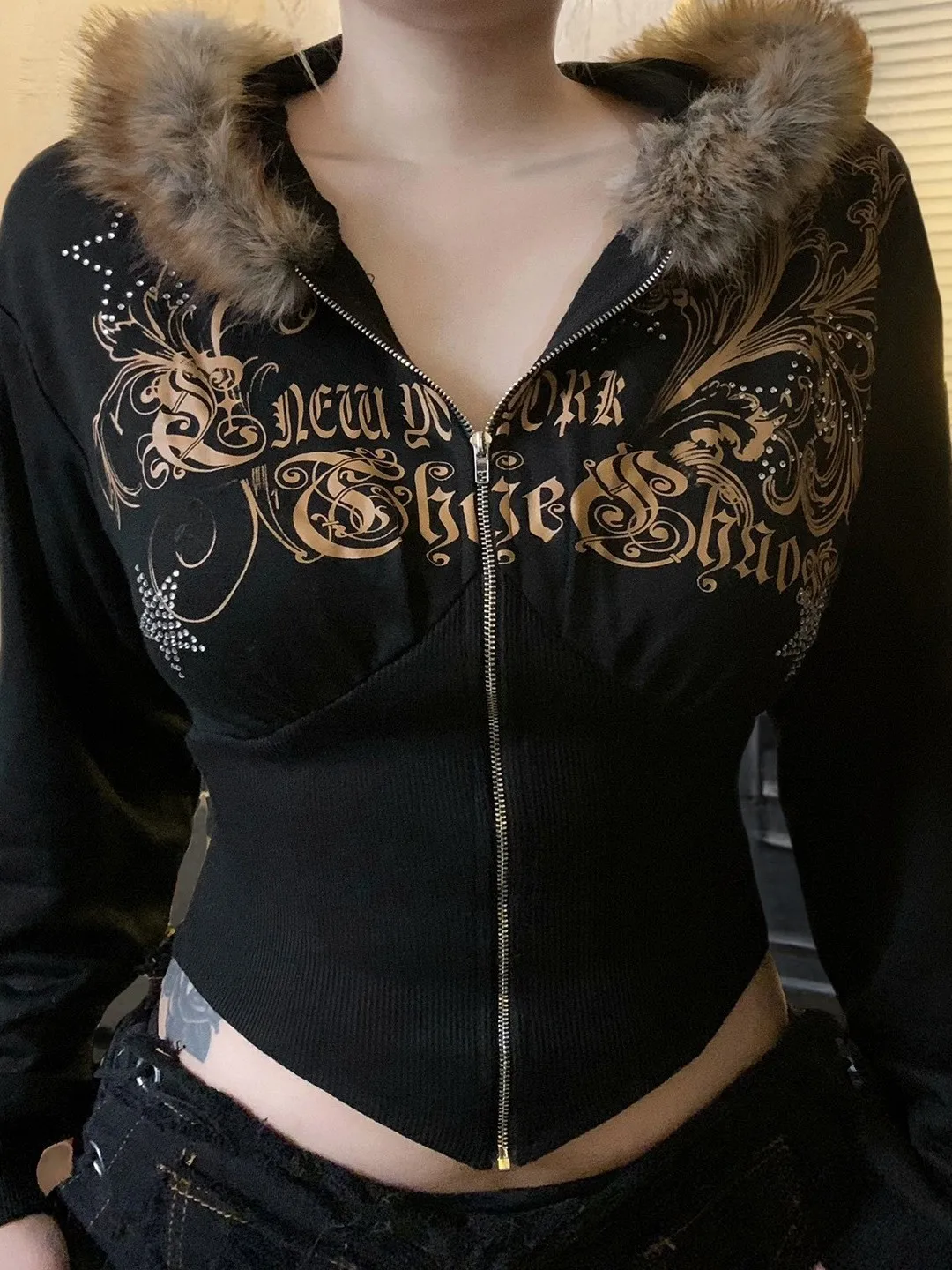 

Irregular Hoodie Casual Top Women's Thiened Long Sve ort Length Stand Fit Sweatirt with Hairy Collar Spring Faion