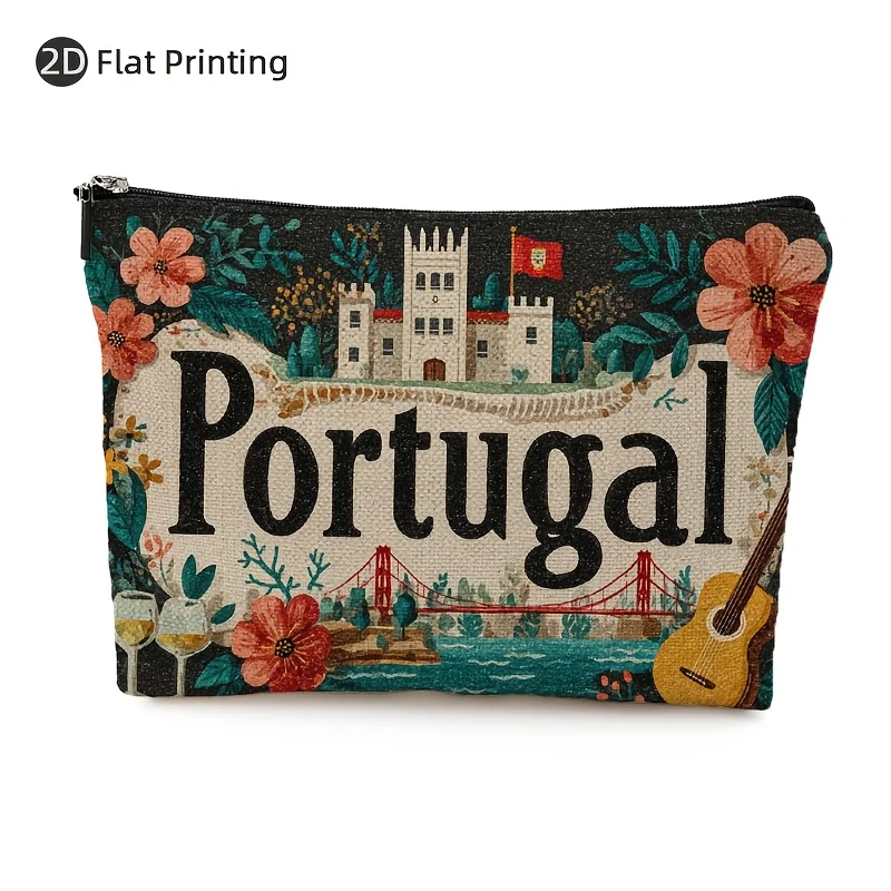 

A Portugal Themed Cosmetic Bag- Multifunctional Zipper Pouch, Jewelry Storage Bag, Perfect Travel Zipper Small Storage Bag.