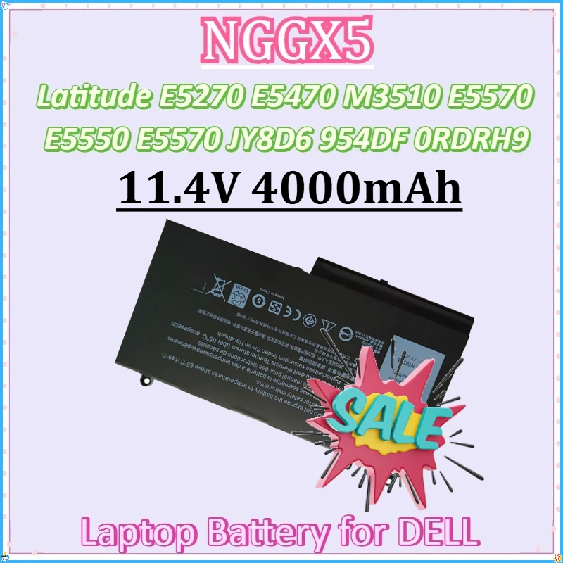 

New NGGX5 11.4V 4000mAh Laptop Battery for DELL Latitude E5270 E5470 M3510 E5570 E5550 E5570 JY8D6 954DF 0RDRH9 Batteries