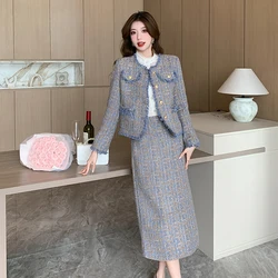 High Quality Winter Autumn New Vintage Tassel 2 Piece Set Single Breasted Coat +Midi Skirt Casual Work Women Suits Skirts