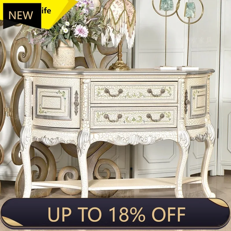 

P178 American Retro Entryway Cabinet Semi-Circular Storage Cabinet European Style Painted Hall Cabinet French Light Luxury