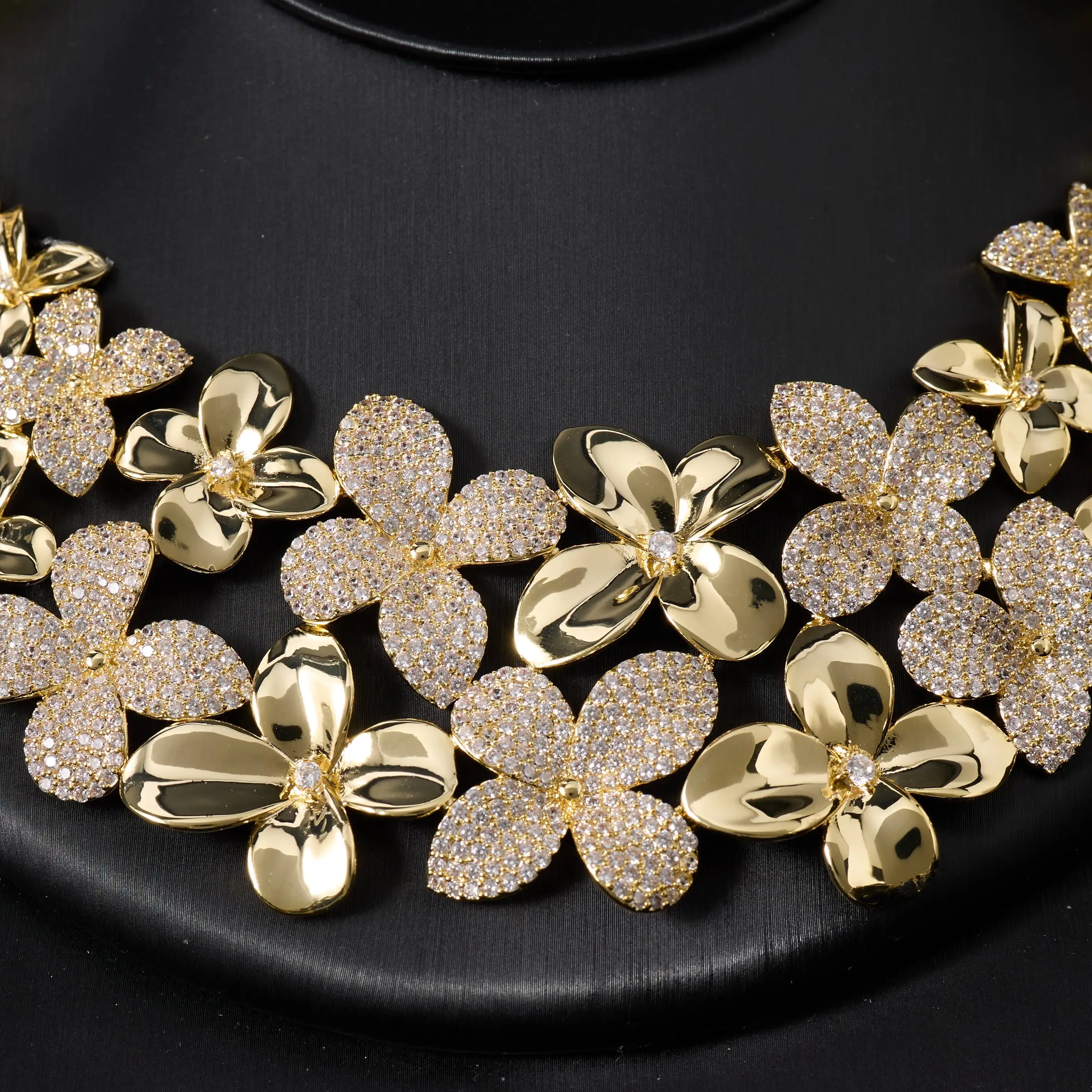 00112 Luxury Flower Jewelry Set 4Pcs For Women Cubic Zirconia Necklace Set Wedding Evening Party Statement Jewelry Sets Gift