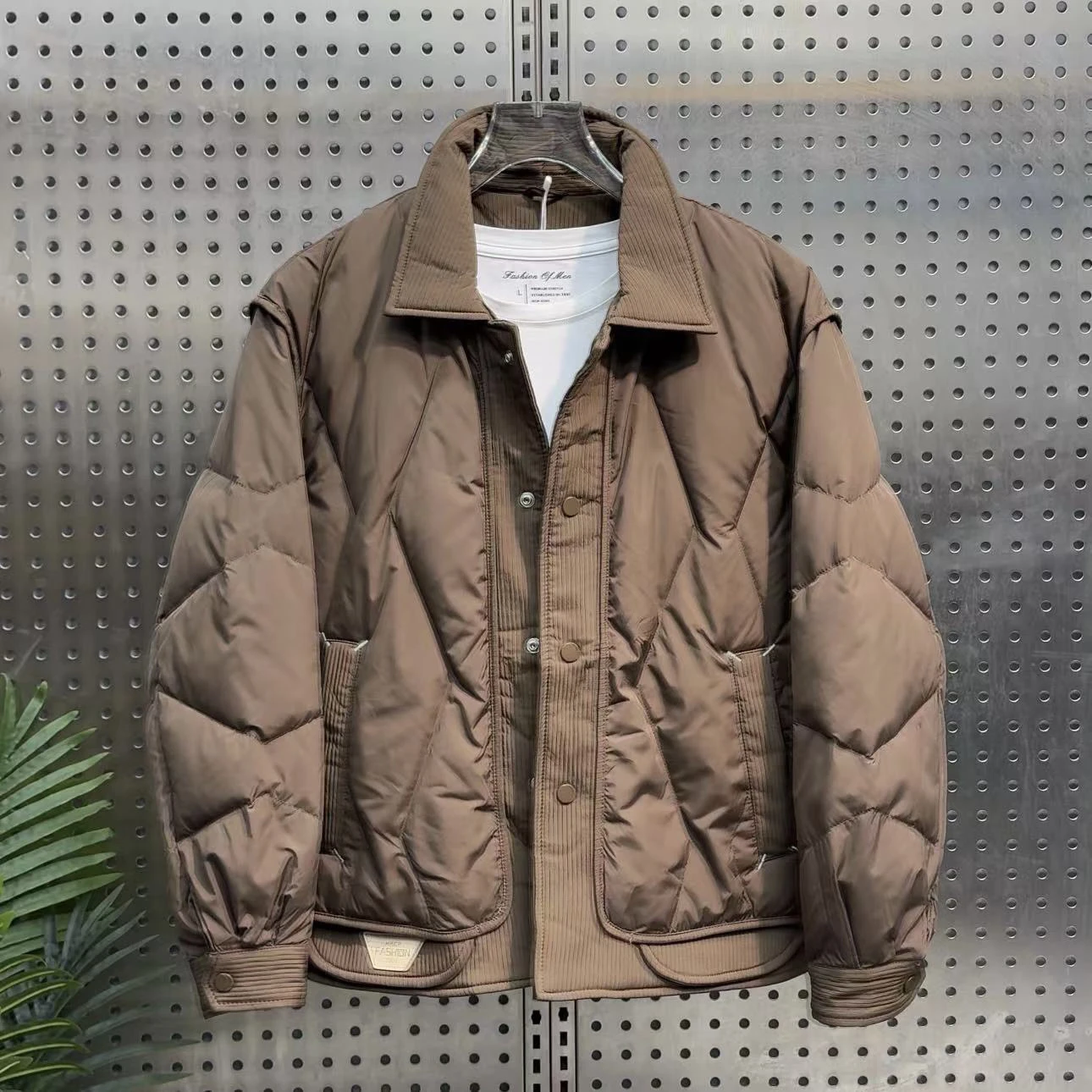 

Men's Lightweight Stand Collar down Jaet Warmth Trendy Winter Japanese Sle Fake Two-Piece White Du down Outerwear