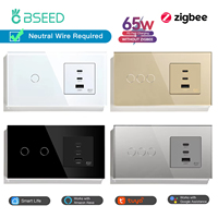 BSEED 1/2/3Gang 1/2/3Way Zigbee Light Switch Smart Wall Touch Switches Tuya APP Glass Panel plus 65W USB C Charge Without WIFI