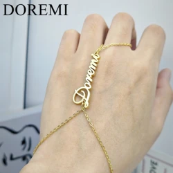 DOREMI Custom Name Thin Chain Bracelet Finger Chain Letters Ring Bracelet Girls Kids Jewelry Set Friendship Girls Bracelet