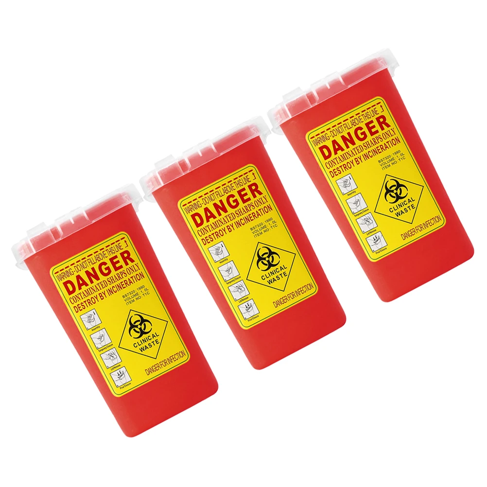 

3pcs Waste Needle Recycling Bin Red Flip Open Lid Portable Container Travel Size Hospitals Clinics Labs Tattoo Parlors