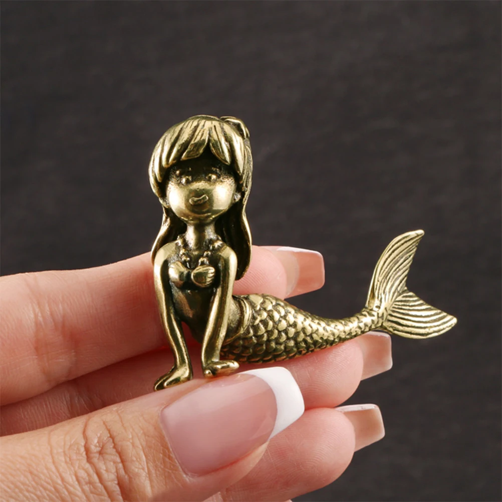 

Brass Mermaid Figurine Retro Decor Statue Miniature Craft nament Vintage Tabletop Decorations Home Accessories