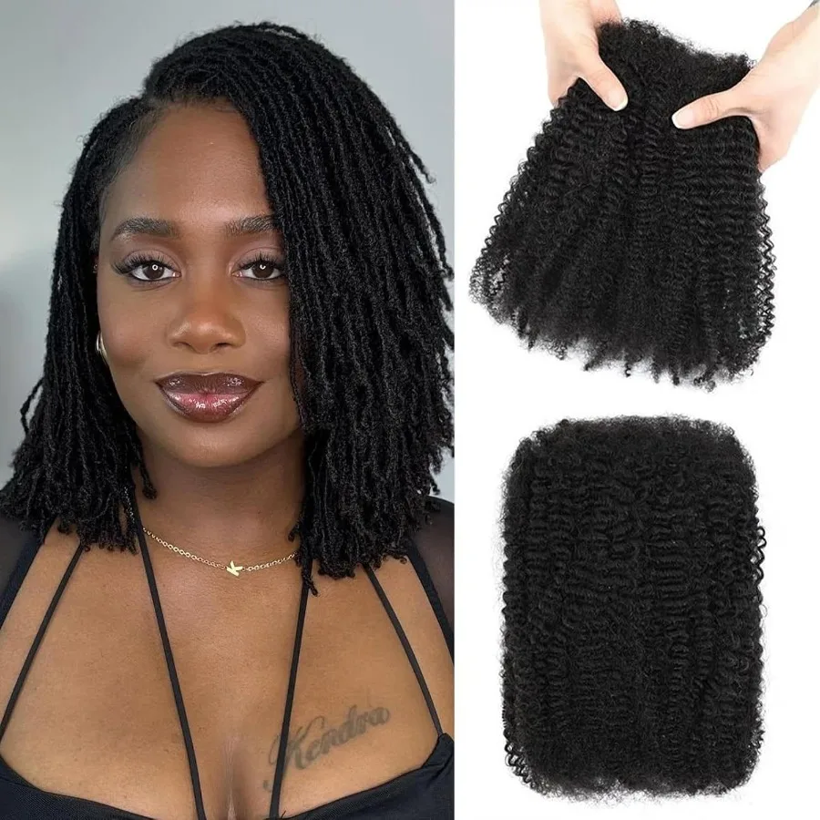 شعر بشري أفرو غريب مجعد لتضفير وصلات المجدل الصغيرة إصلاح Locs مايكرو Locs تمديد 14 بوصة طول