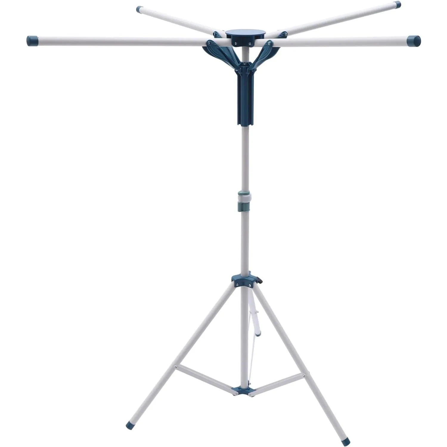 Stendibiancheria pieghevole blu: supporto per asciugatrice portatile regolabile, capacità 80 kg, 4 aste per appendere con clip, stanza/balcone