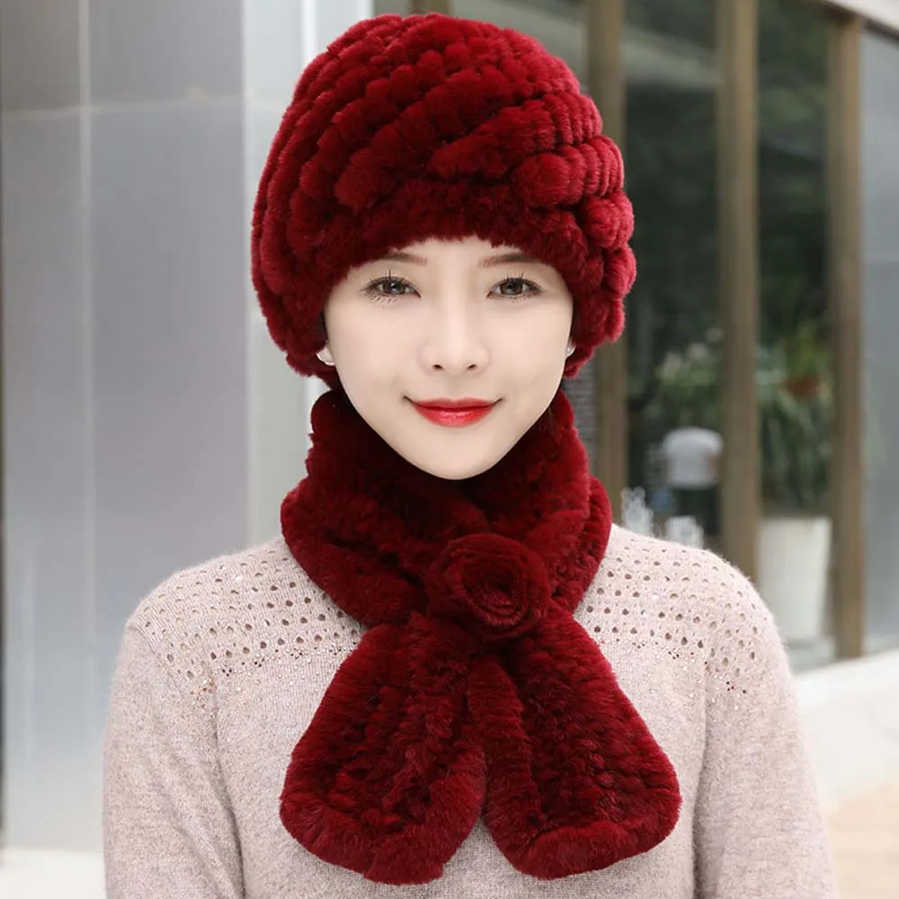 2025-hot-sale-2-pcs-natural-rex-rabbit-fur-cap-scarves-women-warm-rex-rabbit-winter-lady-knit-fur-hat-scarf-sets