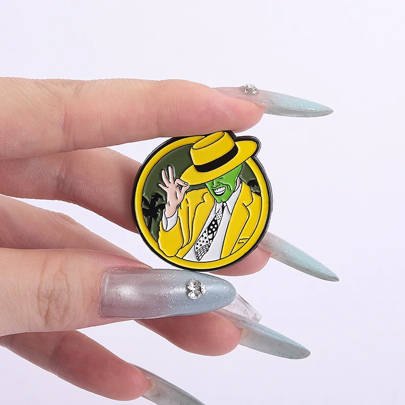 Magical Comedy Movie Brooch Enamel Pins Custom Green Mask Figure Dog Brooches Decorative Backpack Lapel Badge Funny Jewelry Gift view 5