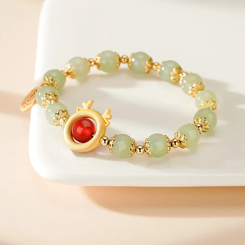 Lucky Hetian Jade Antique Bracelet Creative All-Match Auspicious Cute Female Temperamental Fashion Gifts Femme