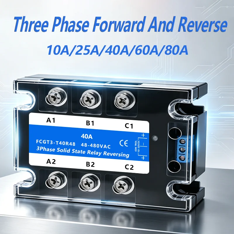 Three Phase Solid State Relay Forward and Reverse Control Relay DC Motor Stater 10A 25A 40A 60A 80A 10-30VDC 40-480VAC DA
