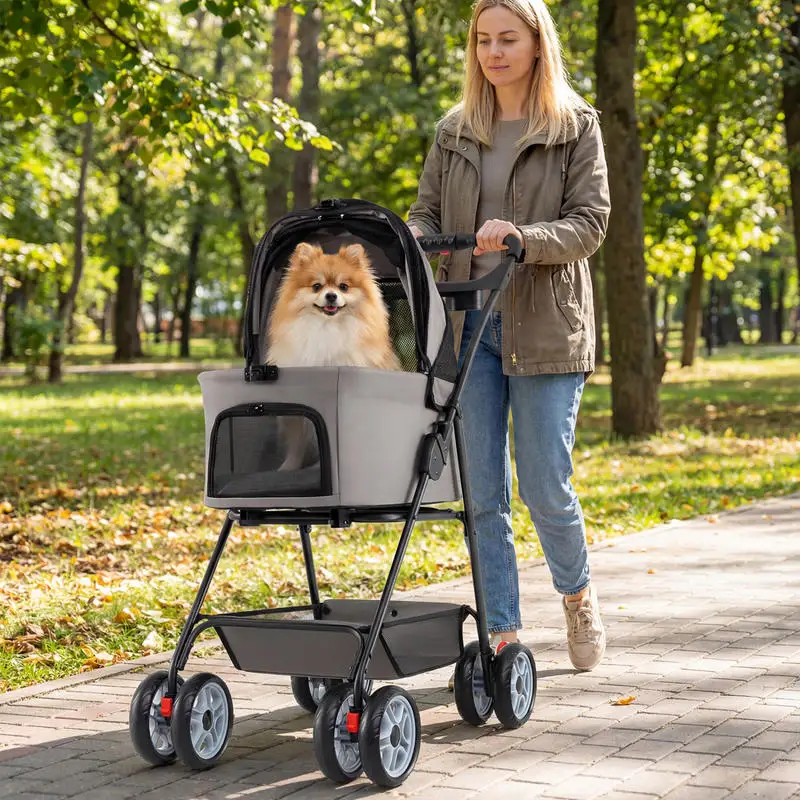 

3 in 1 Pet Stroller with Removable Carrier up to 33 lbs-Gray
