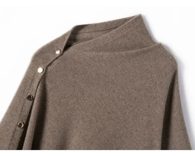2026 Neue Herbst-Winter-Poncho-Oberbekleidung für Damen, reiner Kaschmirschal, einfarbig, warm, mit seitlichen Knöpfen, gestrickter Umhang – Detail 17