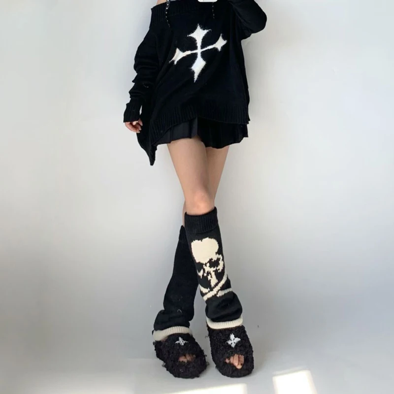 Women Knit Leg Warmers Y2k 80s Harajuku Striped Knee High Boot Socking Kawaii High Socks Boot Cuffs Accessories